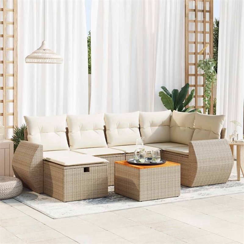 vidaXL 7 Piece Solid Acacia Wood Sofa Set in White/Cream/Beige