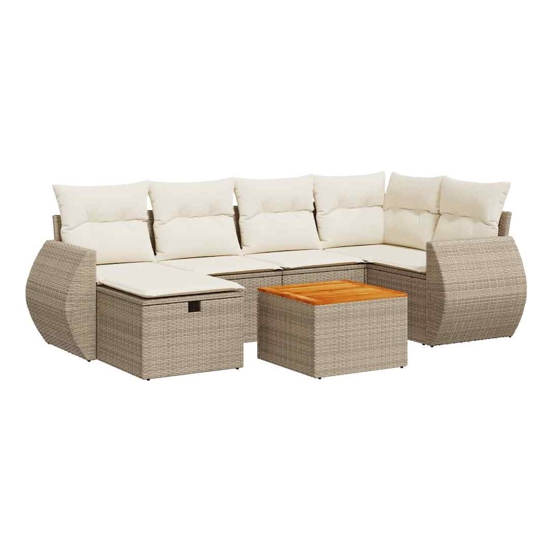 vidaXL 7 Piece Solid Acacia Wood Sofa Set in White/Cream/Beige