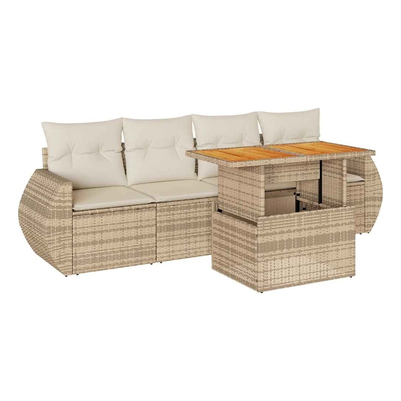 vidaXL 5 Piece Solid Acacia Wood Sofa Set in White/Cream/Beige
