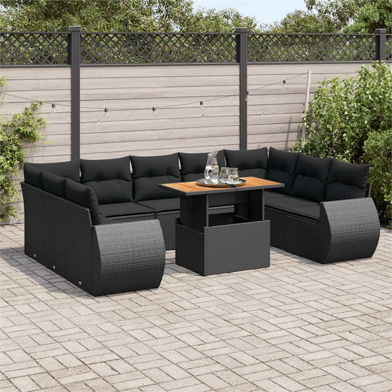 vidaXL 10 Piece Solid Acacia Wood Sofa Set in Black