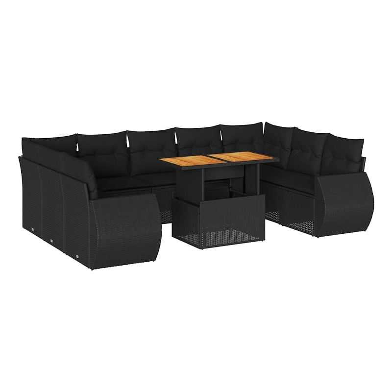 vidaXL 10 Piece Solid Acacia Wood Sofa Set in Black
