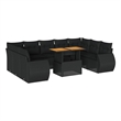 vidaXL 10 Piece Solid Acacia Wood Sofa Set in Black