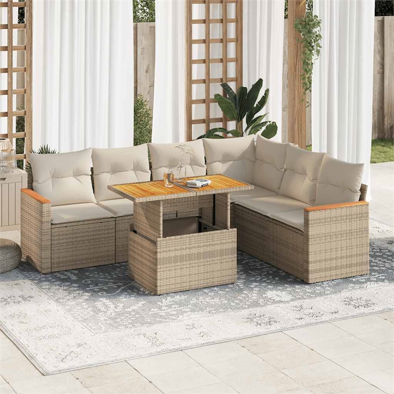 vidaXL 7 Piece Solid Acacia Wood Sofa Set in White/Cream/Beige