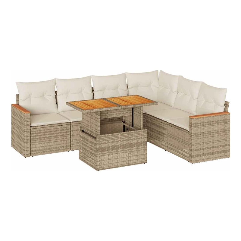 vidaXL 7 Piece Solid Acacia Wood Sofa Set in White/Cream/Beige
