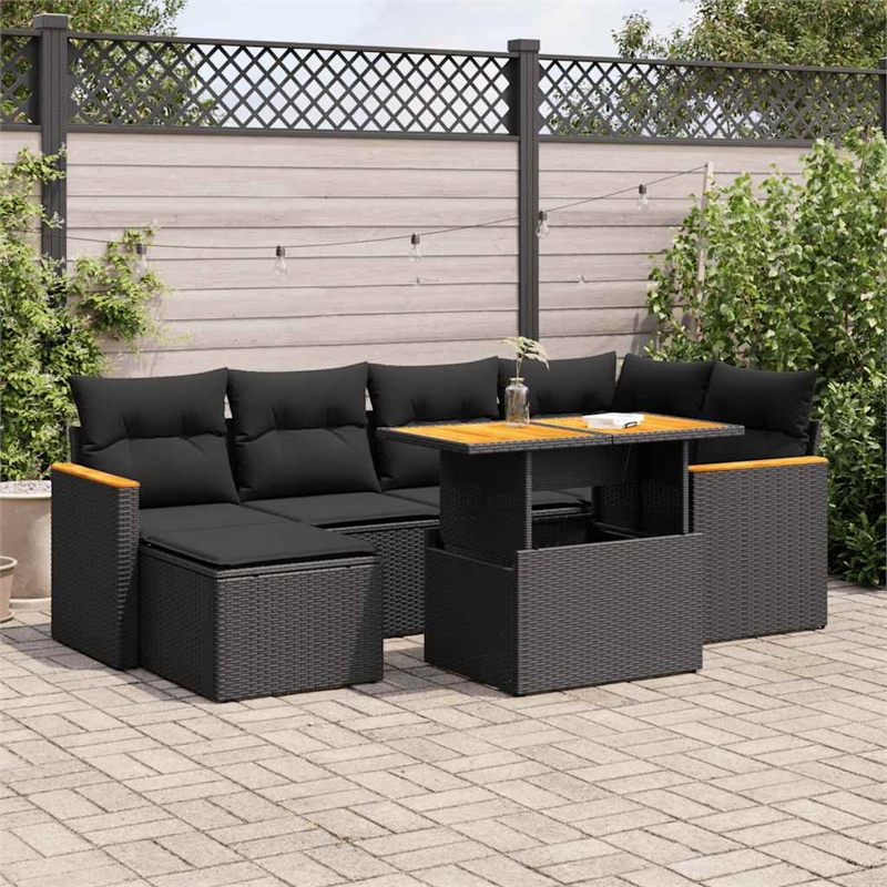 vidaXL 7 Piece Solid Acacia Wood Sofa Set in Black