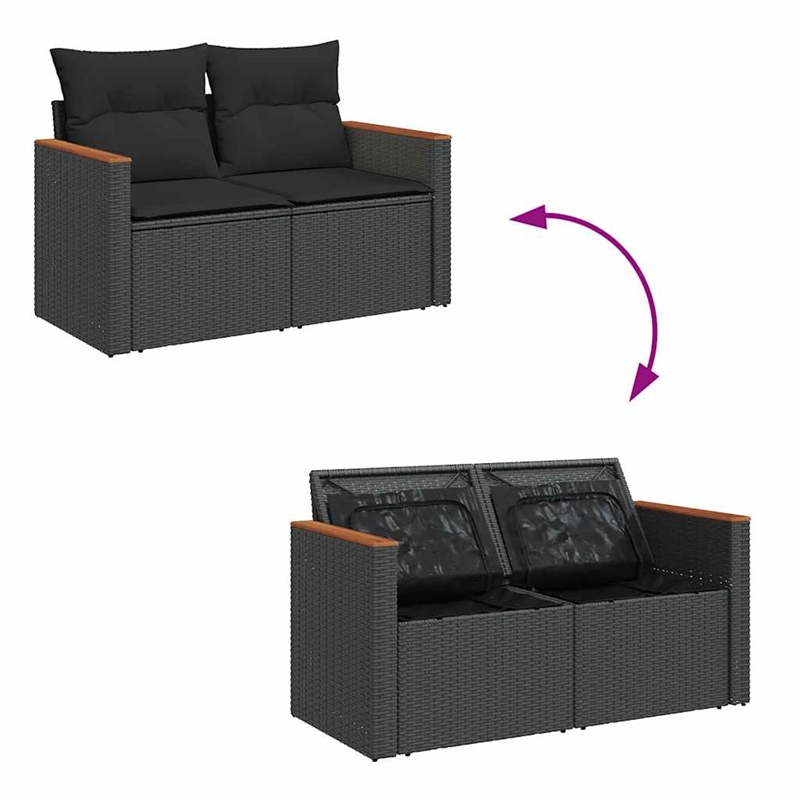 vidaXL 7 Piece Solid Acacia Wood Sofa Set in Black