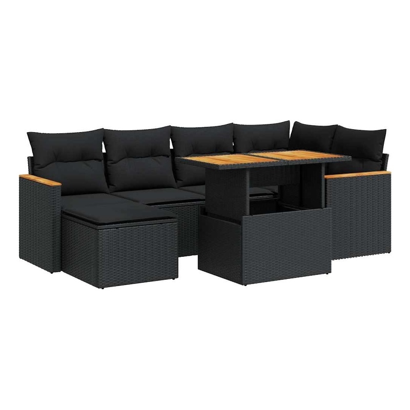 vidaXL 7 Piece Solid Acacia Wood Sofa Set in Black