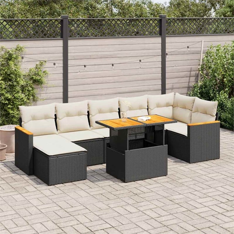 vidaXL 8 Piece Solid Acacia Wood Sofa Set in Black/White/Cream
