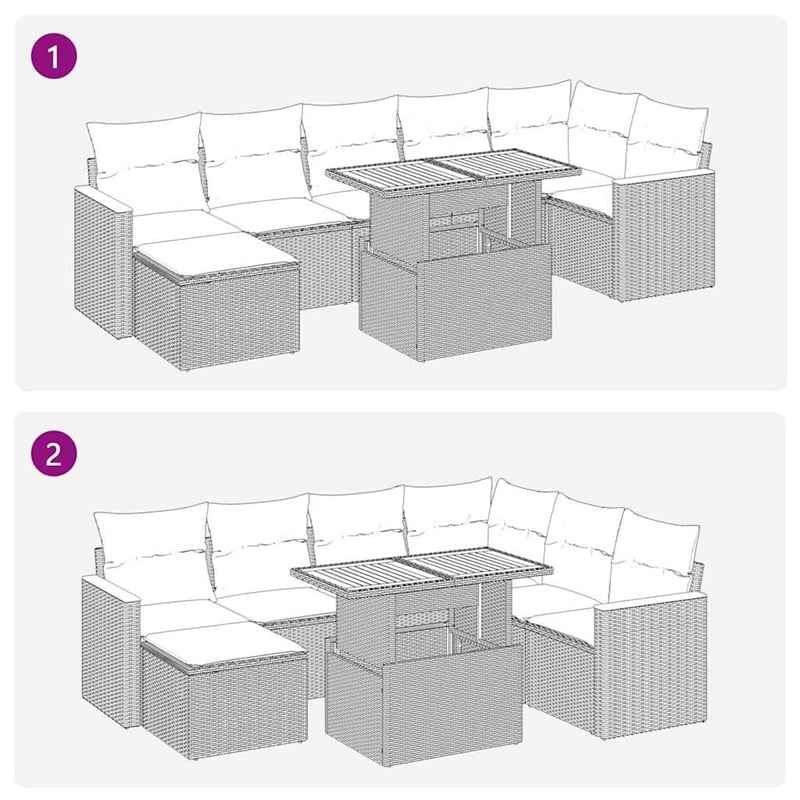 vidaXL 8 Piece Solid Acacia Wood Sofa Set in Black/White/Cream