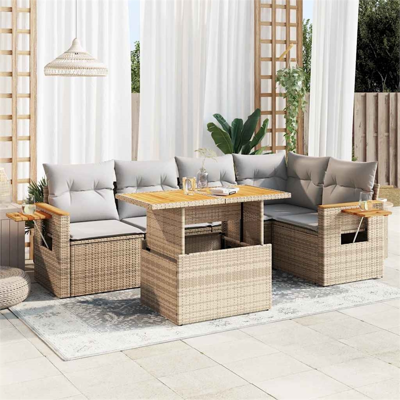 vidaXL 6 Piece Solid Acacia Wood Sofa Set in Gray/Beige