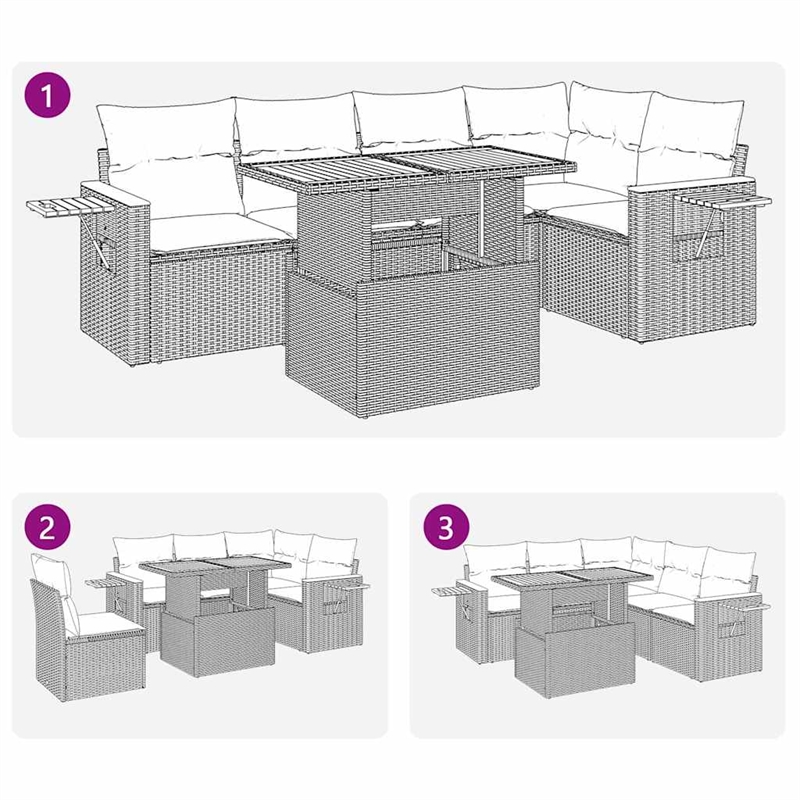 vidaXL 6 Piece Solid Acacia Wood Sofa Set in Gray/Beige