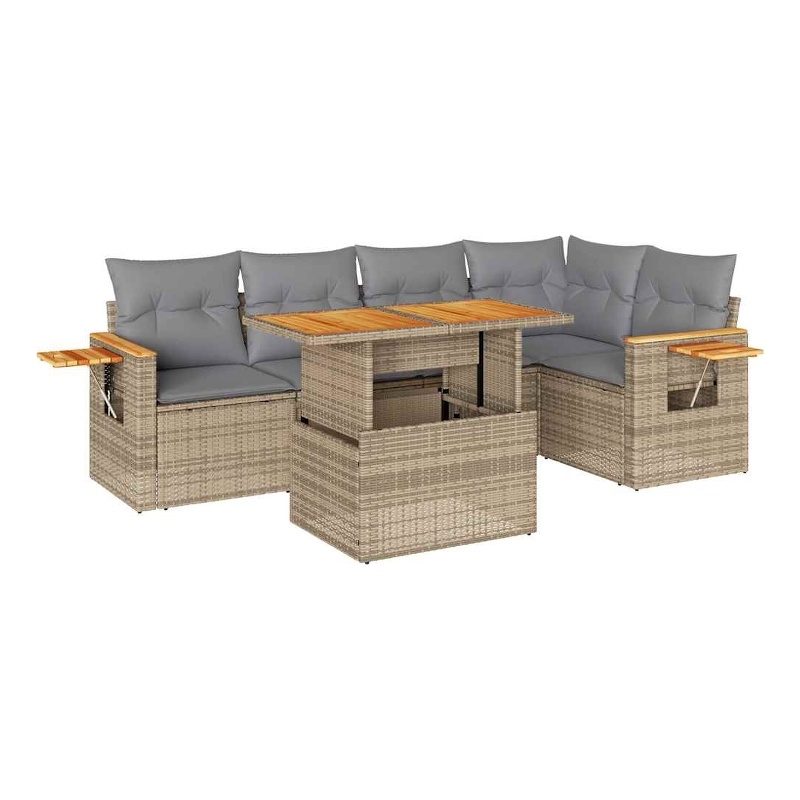 vidaXL 6 Piece Solid Acacia Wood Sofa Set in Gray/Beige