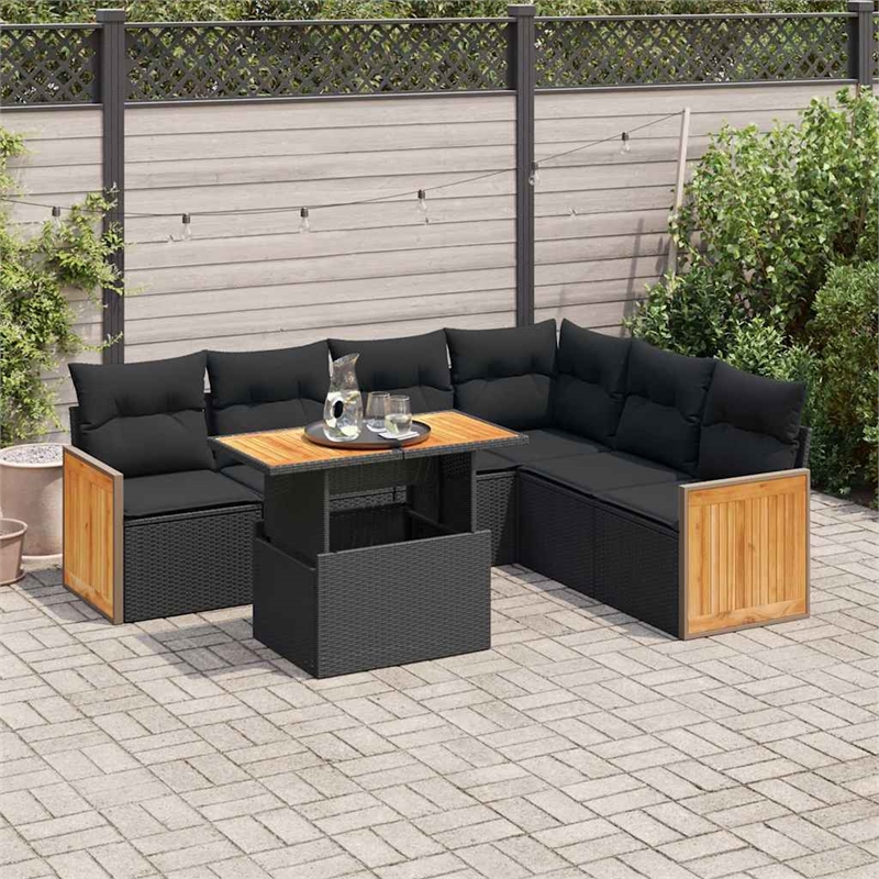 vidaXL 7 Piece Solid Acacia Wood Sofa Set in Black