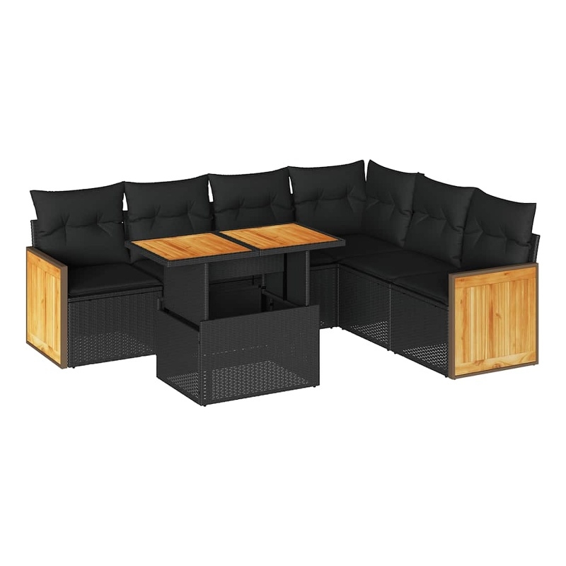 vidaXL 7 Piece Solid Acacia Wood Sofa Set in Black