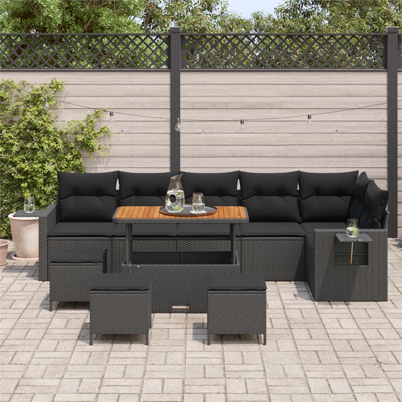 vidaXL Solid Acacia Wood Sofa Set with Cushions in Black