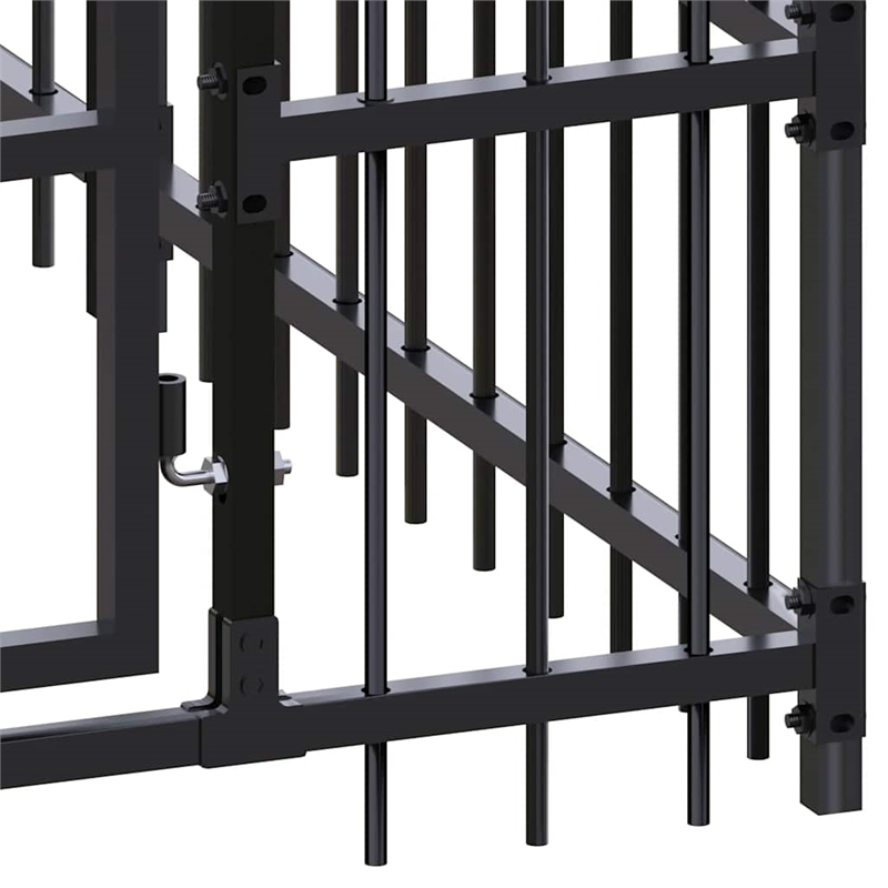 vidaXL Powder-Coated Steel Dog Kennel in Black