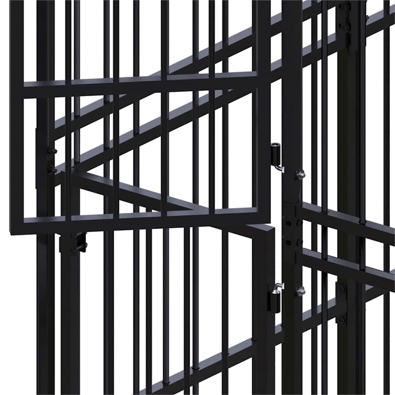 vidaXL Powder-Coated Steel Dog Kennel in Black