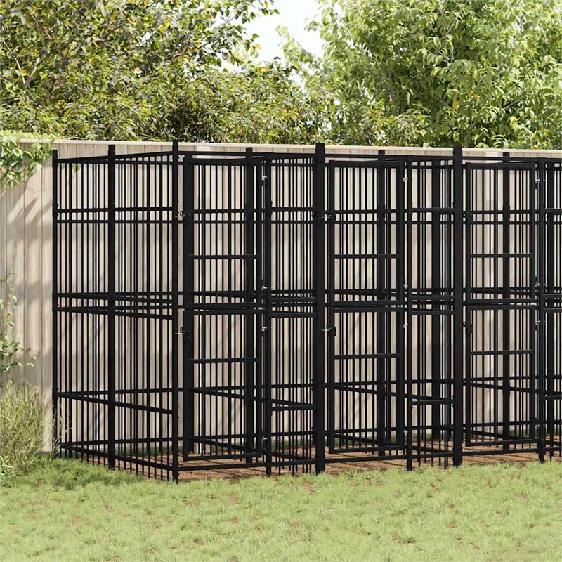 vidaXL Powder-Coated Steel Dog Kennel in Black