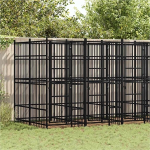 vidaXL Powder-Coated Steel Dog Kennel in Black