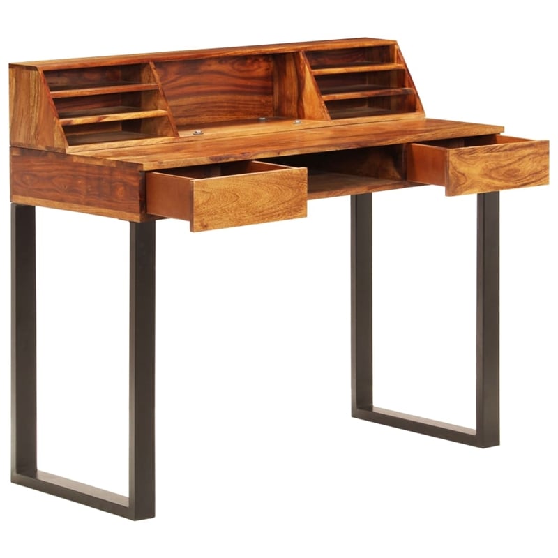 vidaXL Solid Acacia Wood and Powder Coated Steel Desk in Natural/Brown
