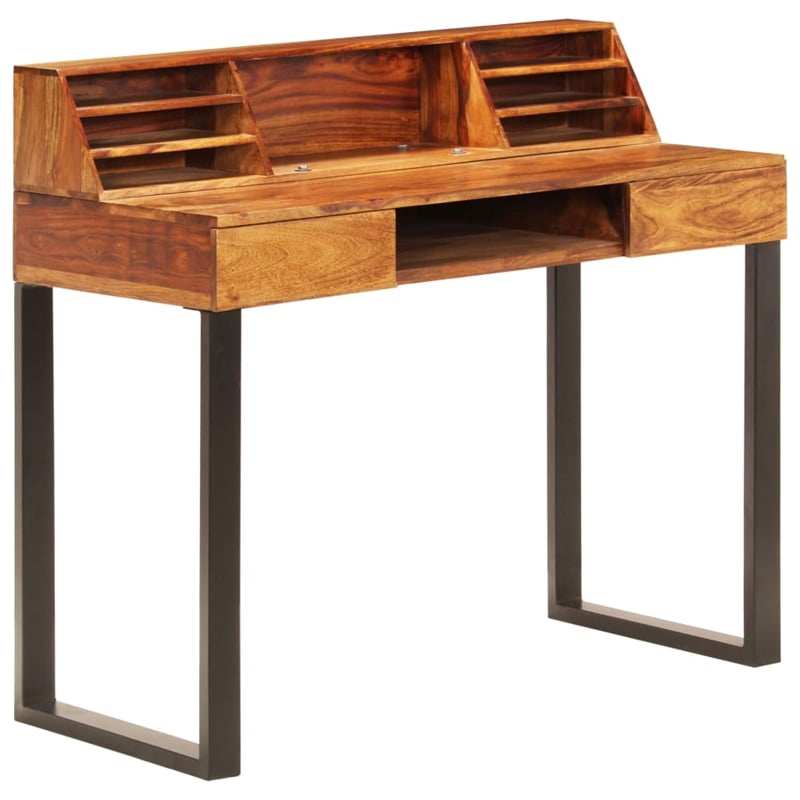 vidaXL Solid Acacia Wood and Powder Coated Steel Desk in Natural/Brown