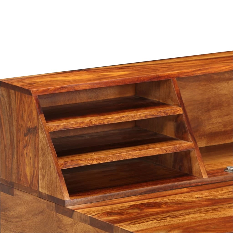 vidaXL Solid Acacia Wood and Powder Coated Steel Desk in Natural/Brown