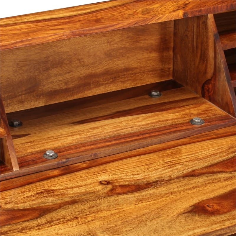 vidaXL Solid Acacia Wood and Powder Coated Steel Desk in Natural/Brown