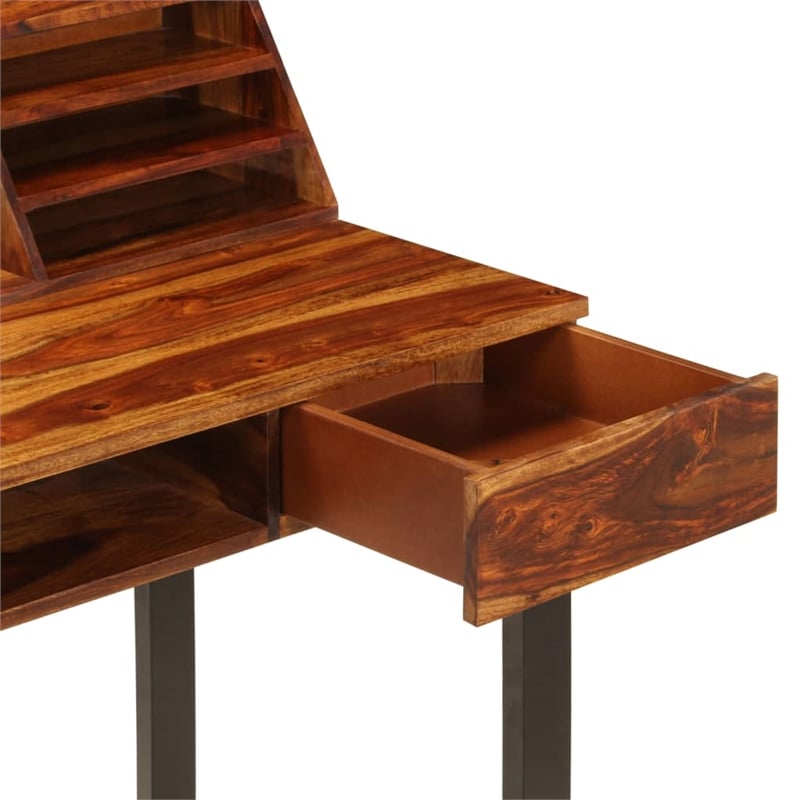 vidaXL Solid Acacia Wood and Powder Coated Steel Desk in Natural/Brown