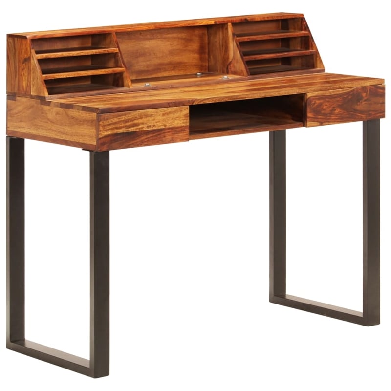 vidaXL Solid Acacia Wood and Powder Coated Steel Desk in Natural/Brown