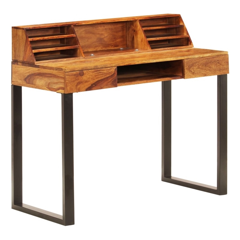 vidaXL Solid Acacia Wood and Powder Coated Steel Desk in Natural/Brown