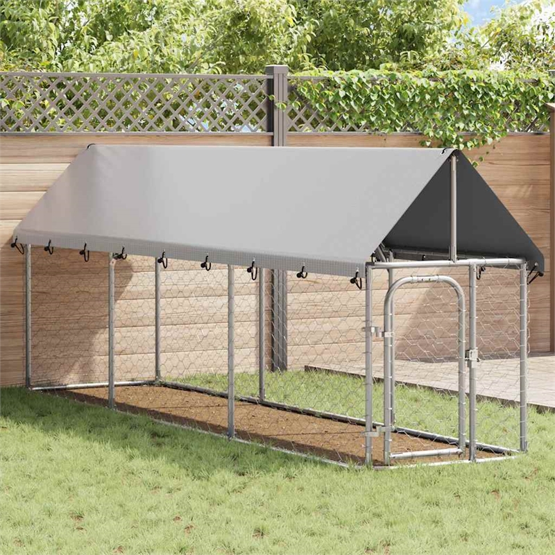 vidaXL Large Galvanized Steel and Polyethylene Dog Kennel in Silver