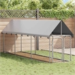 vidaXL Large Galvanized Steel and Polyethylene Dog Kennel in Silver