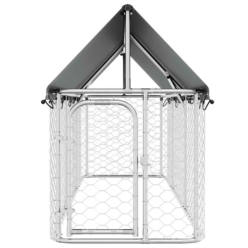 vidaXL Large Galvanized Steel and Polyethylene Dog Kennel in Silver