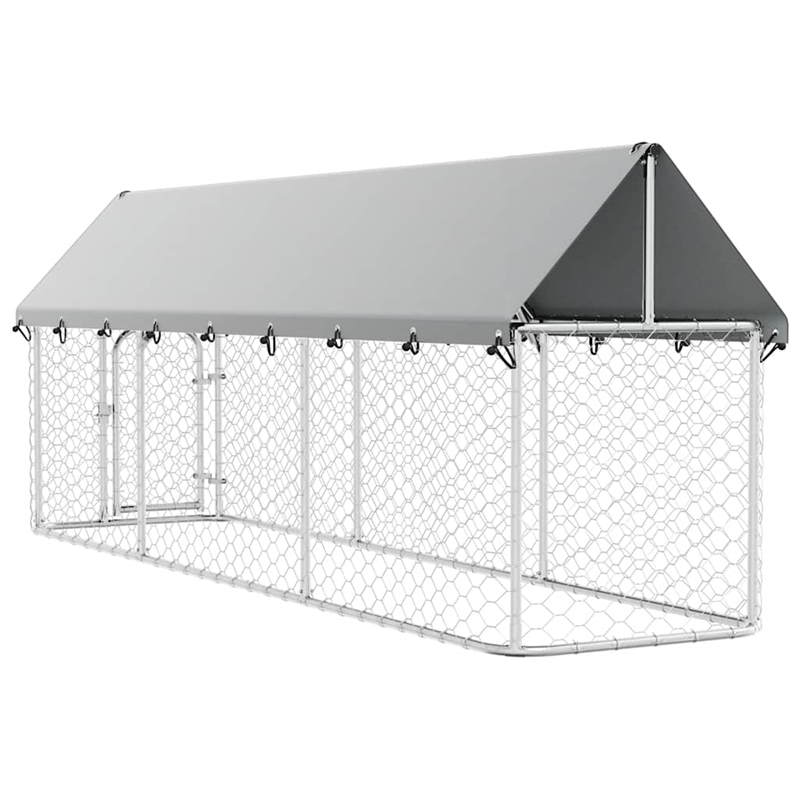 vidaXL Large Galvanized Steel and Polyethylene Dog Kennel in Silver