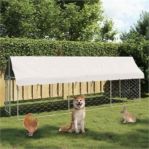 vidaXL Large Galvanized Steel and Polyethylene Dog Kennel in Silver