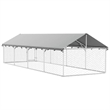 vidaXL Large Galvanized Steel and Polyethylene Dog Kennel in Silver
