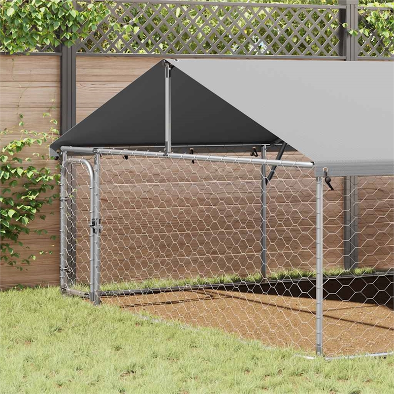vidaXL Large Galvanized Steel and Polyethylene Dog Kennel in Silver
