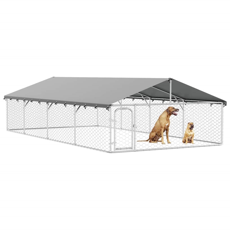 vidaXL Large Galvanized Steel and Polyethylene Dog Kennel in Silver