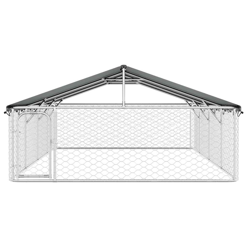 vidaXL Large Galvanized Steel and Polyethylene Dog Kennel in Silver