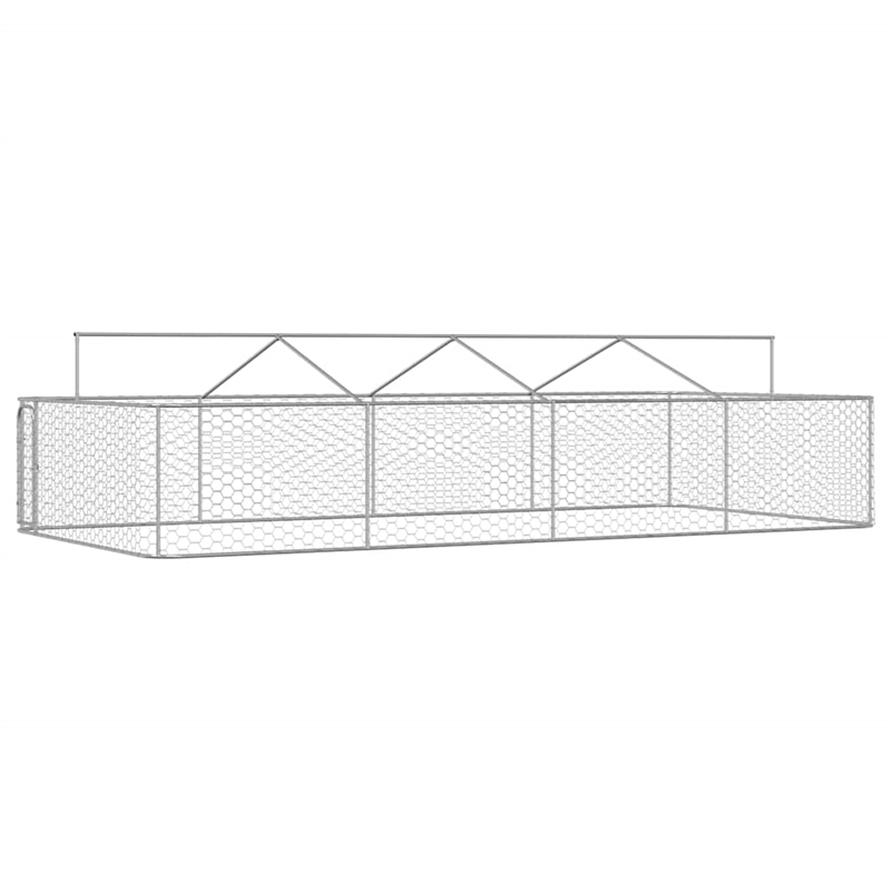 vidaXL Large Galvanized Steel and Polyethylene Dog Kennel in Silver