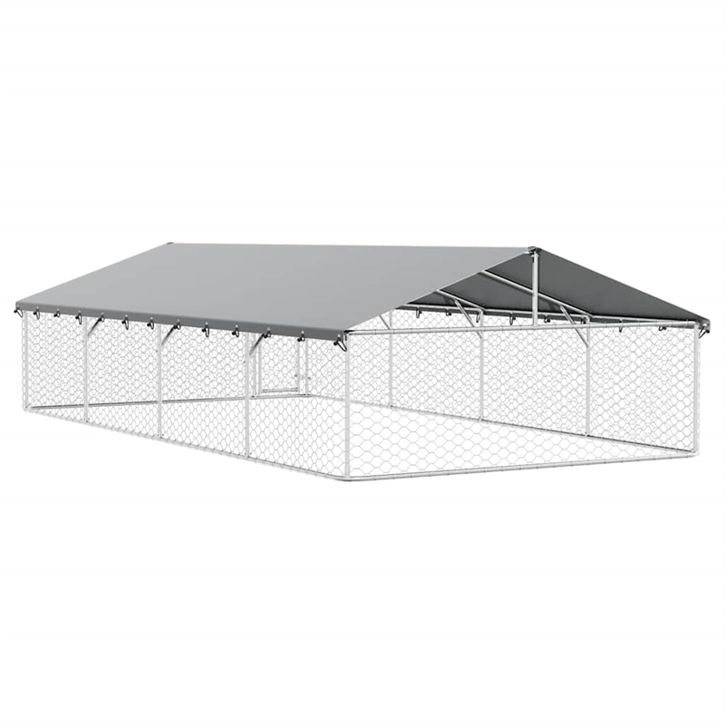 vidaXL Large Galvanized Steel and Polyethylene Dog Kennel in Silver