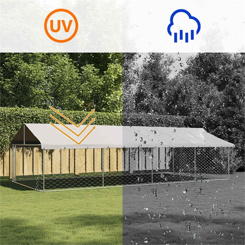 vidaXL Large Galvanized Steel and Polyethylene Dog Kennel in Silver
