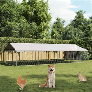vidaXL Large Galvanized Steel and Polyethylene Dog Kennel in Silver