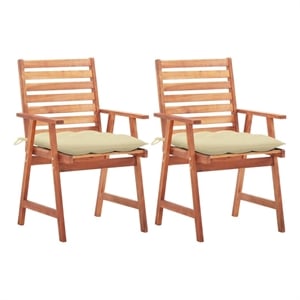vidaXL Solid Acacia Wood Outdoor Chair in Cream/Natural (Set of 2)