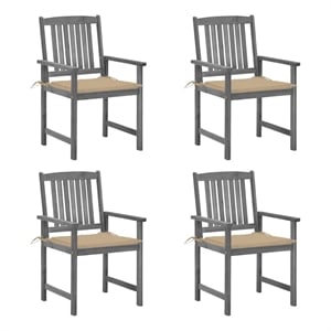 vidaXL Solid Acacia Wood Standard Durable Patio Chair in Gray (Set of 4)