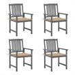vidaXL Solid Acacia Wood Standard Durable Patio Chair in Gray (Set of 4)
