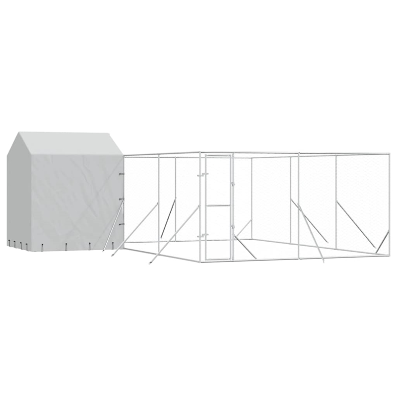 vidaXL Galvanized steel Outdoor Dog Kennel in Silver