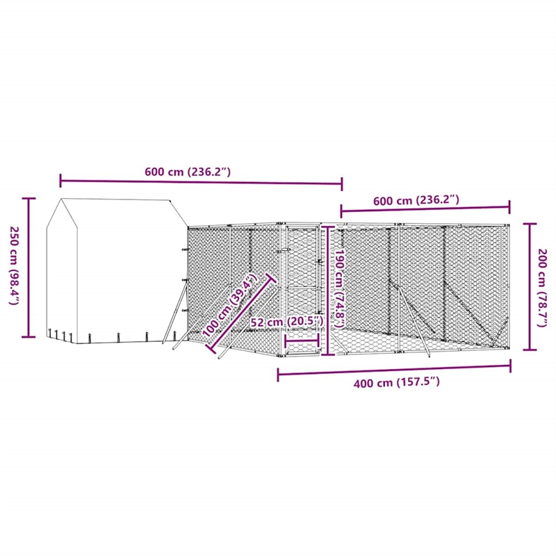 vidaXL Galvanized steel Outdoor Dog Kennel in Silver