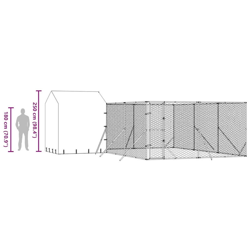 vidaXL Galvanized steel Outdoor Dog Kennel in Silver