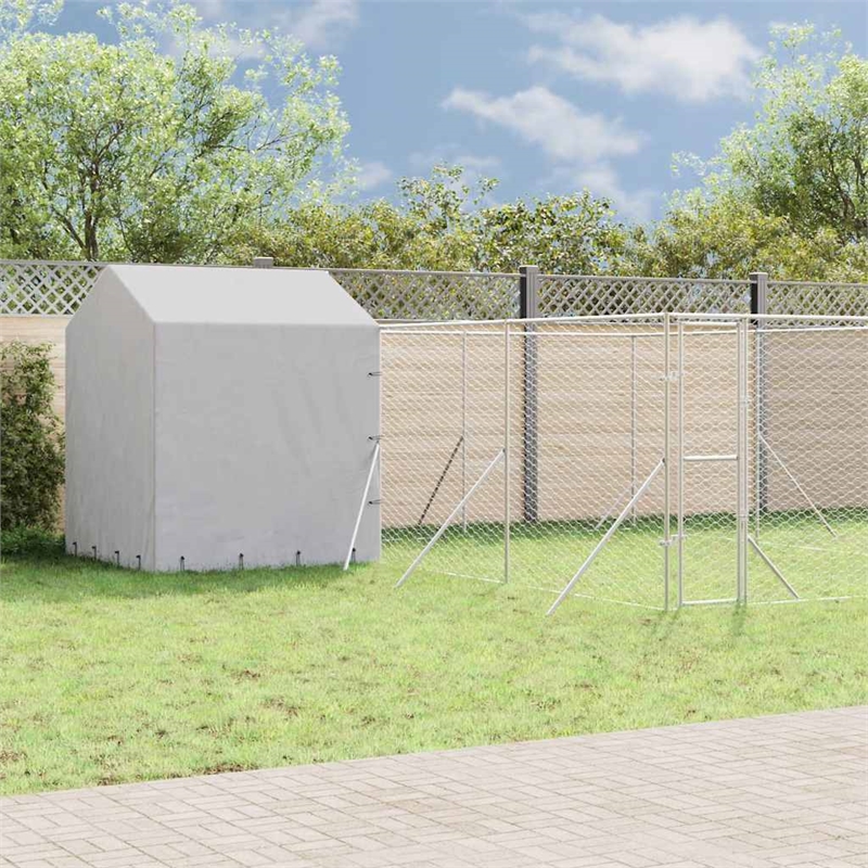 vidaXL Galvanized steel Outdoor Dog Kennel in Silver
